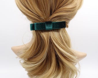 Velvet Hair Bow Barrette: Flat Ribbon French Clip