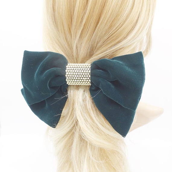 Rhinestone Embellished Velvet Hair Bow for Women - Etsy