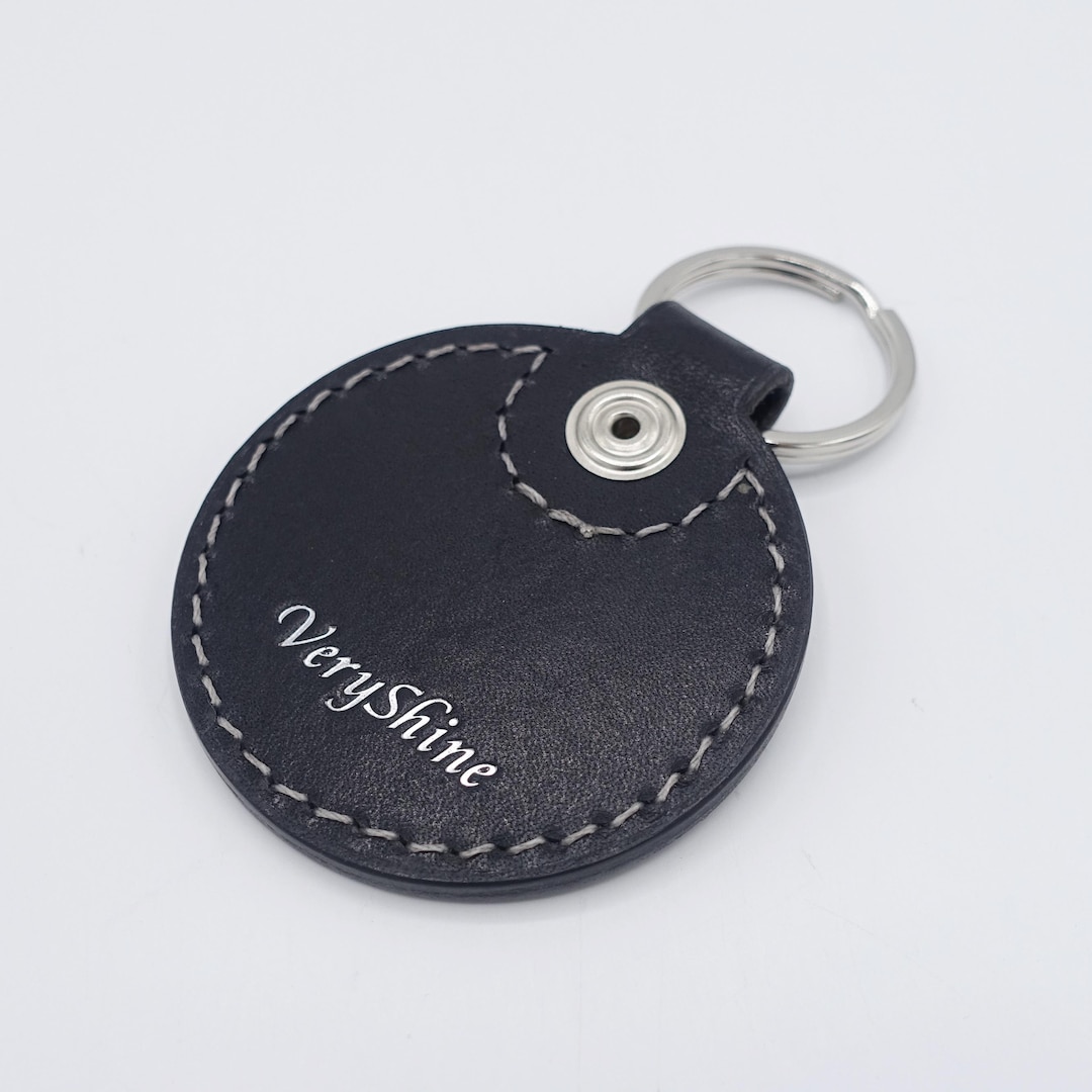 Hand Stitched Round Leather Keychain: Genuine Leather Keyring - Etsy