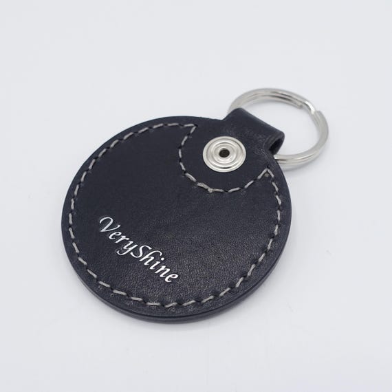 Hand Stitched Round Leather Keychain: Genuine Leather Keyring - Etsy