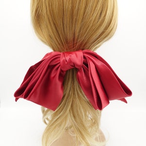 glossy satin large hair bow double layered droopy bow hair stylish hair accessory for women