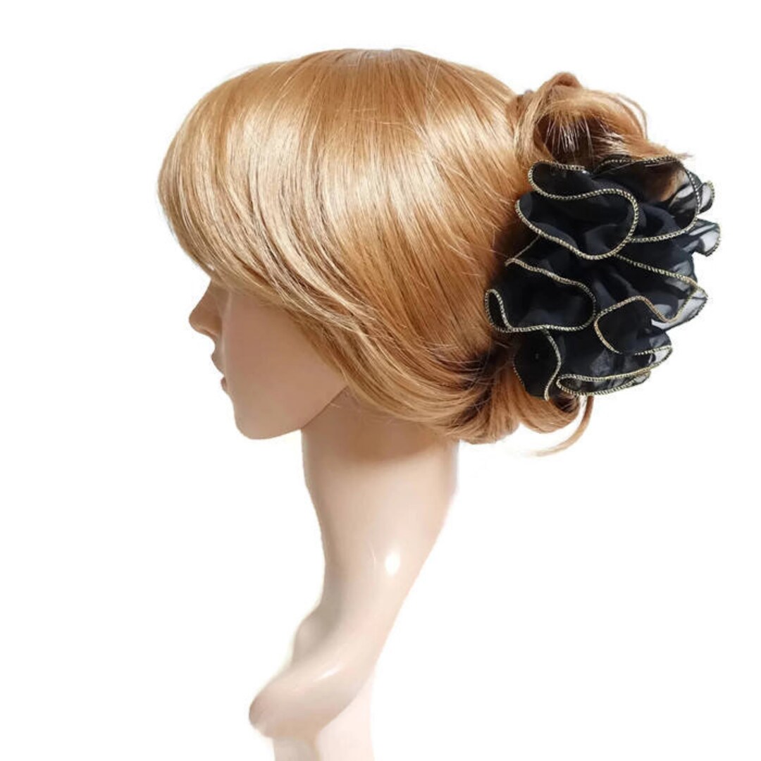 Chiffon Ruffle Flower Hair Claw Golden Edge Trim Hair Jaw Claw Clip ...