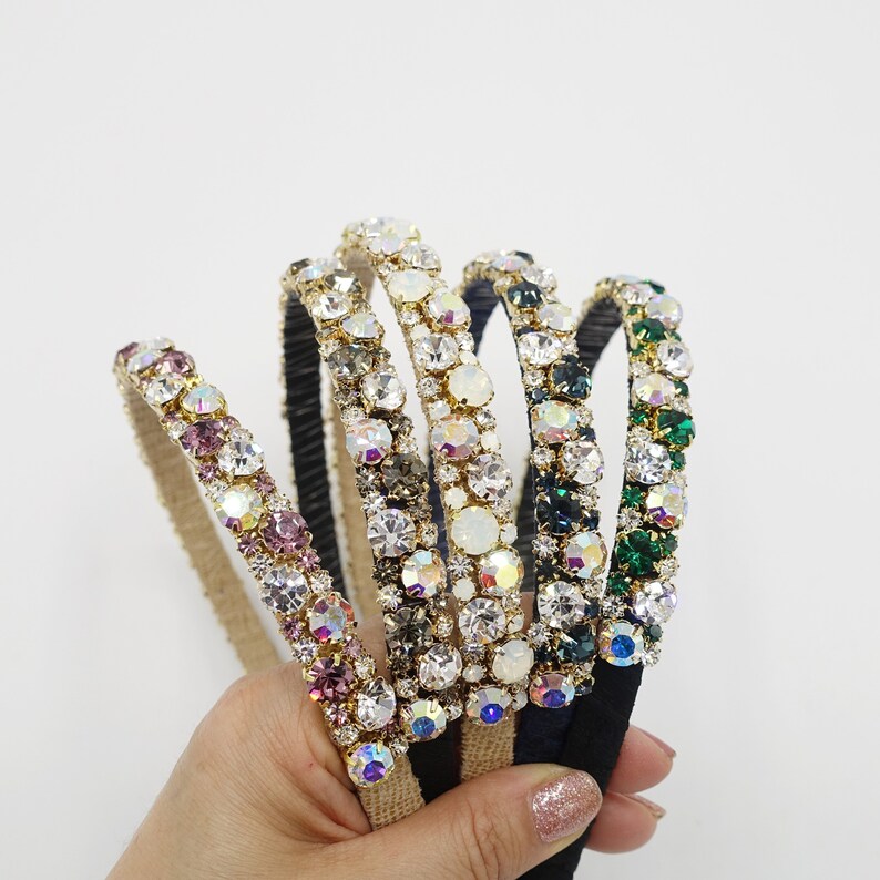 Serre-tête Large De Luxe Fait Main – Bleu Royal Avec Strass – Accessoire Cheveux