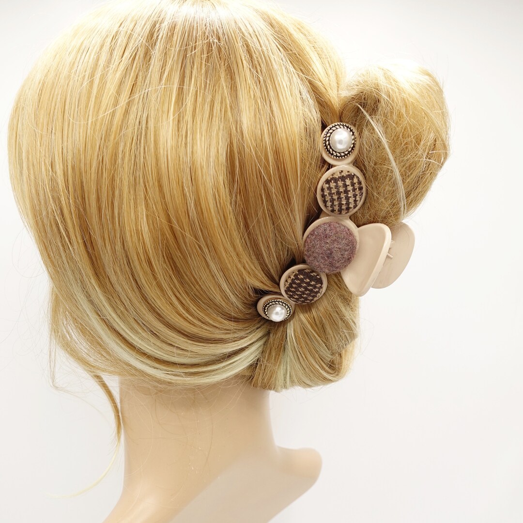Woolen Button Hair Claw: Houndstooth Pearl Hair Clamp - Etsy