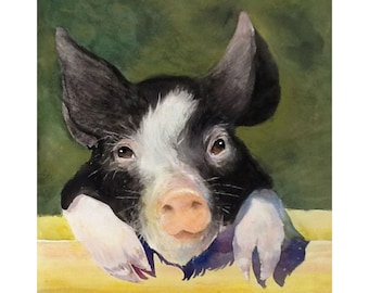 WATERCOLOR PIG ART, Pig Print, Woodland Art, Nursery Art, Art for Kids, Kitchen Art