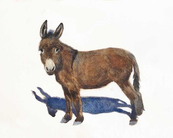 Watercolor Donkey Art Print, Nursery Wall Decor