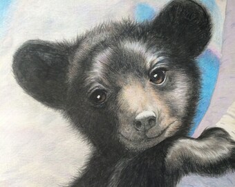 Giclee Bear Cub Print, Color Pencil Drawing, Nursery Wall Art