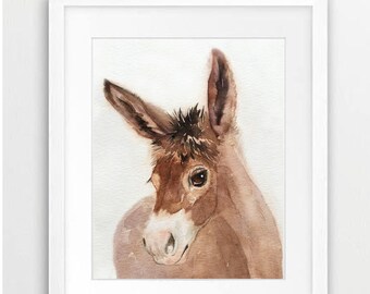 Donkey Watercolor Print, Nursery Wall Art Decor
