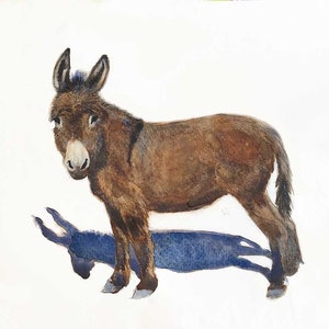 Donkey Watercolor Art, Nursery Wall Art Decor, Donkey Painting, Donkey Print, Gift for Horse Lover, Gift for Her, Home Decor,Brown White Art