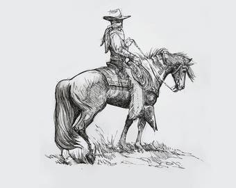 Horse Art, Pen and Ink  horse Print, Western Painting,Gift for Horse Lover,Gift for Her, Cowboy Art,Western Horse,Horse Drawing, Cowpony Art