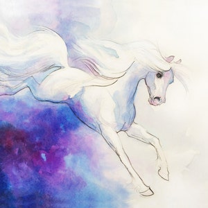 Watercolor White Horse, Watercolor Horse Art, Horse Illustration, Horse Print, Horse Painting, Girl's Room Art, White Horse Art,