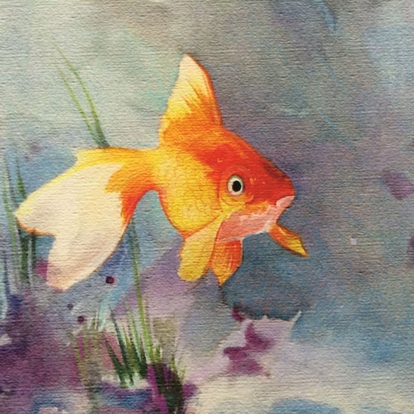 Goldfish Art,  Watercolor Fish painting, Animal Art, Wall Decor, Pet Art, Burnt Orange and Gold