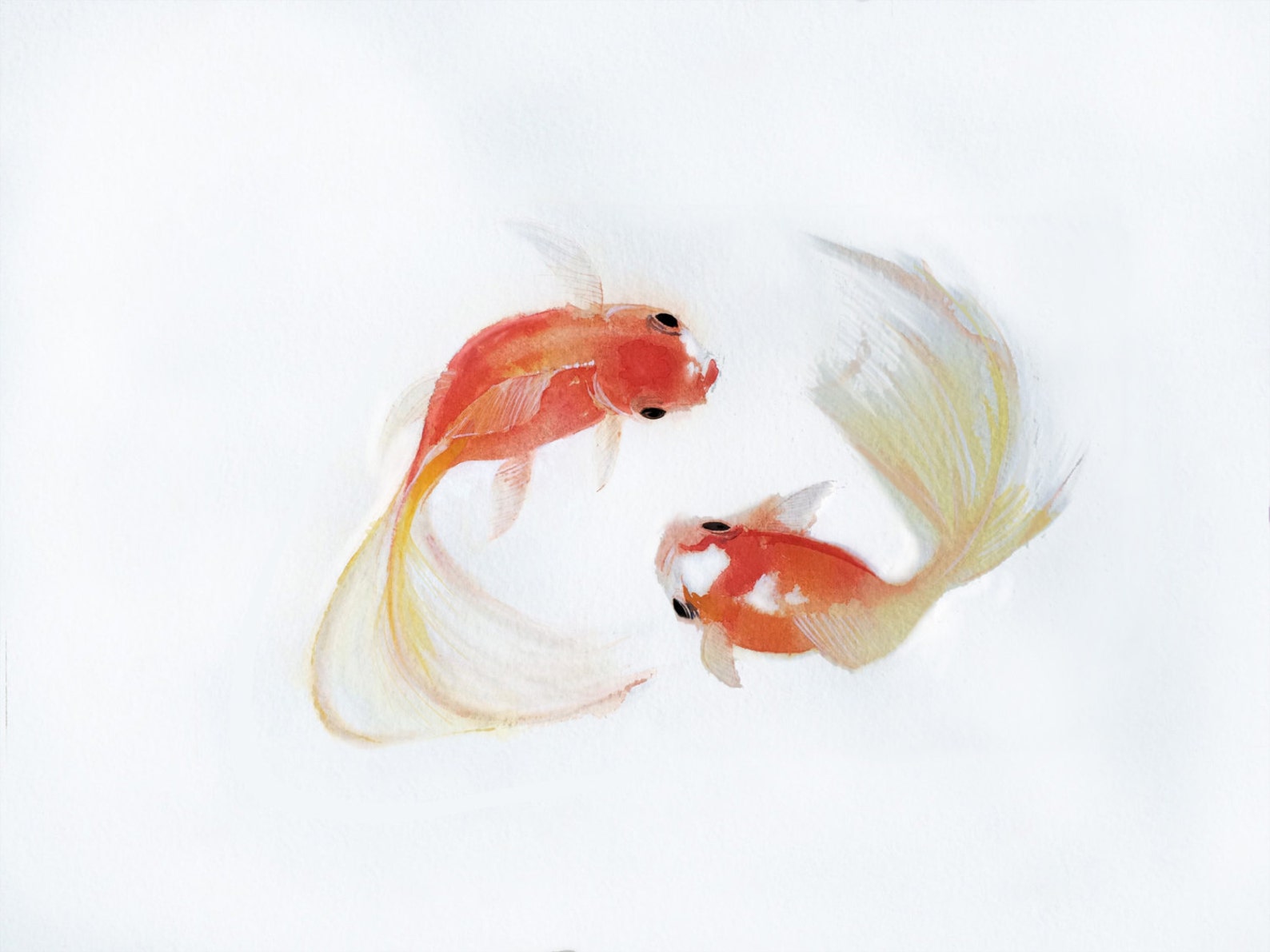 Watercolor Goldfish Print Gold and White Painting Sumi Art Etsy