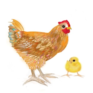 Chicken Art Print, Chicken Wall Art, Kitchen Art, Nursery Art, Kids room art, Woodland Art, Country Art Painting, Chicken Painting
