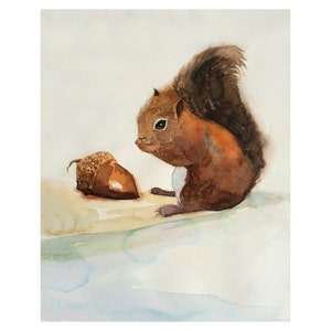 Squirrel Art, Watercolor Squirrel Painting, Watercolor Squirrel Print, Woodland print, Nursery Art Decor, Animal prints,Childrens Art