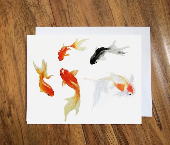 水彩金魚アートプリント、墨絵鯉、ビーチデコレーション - Etsy 日本