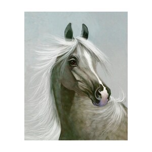 Home Decor, Gray and White, Horse Lover,Horse Art, Painting Oil Arabian, Horse Print, Arabian Horse Head Art, Horse painting,Gift For Her
