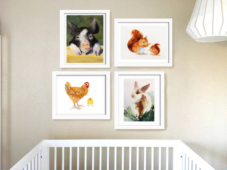 Impression aquarelle lapin, art lapin, cadeau de baby shower pour chambre d'enfant, chambre de fille, décoration murale pour enfant, cadeau mignon pour amoureux des animaux, marron et blanc image 7