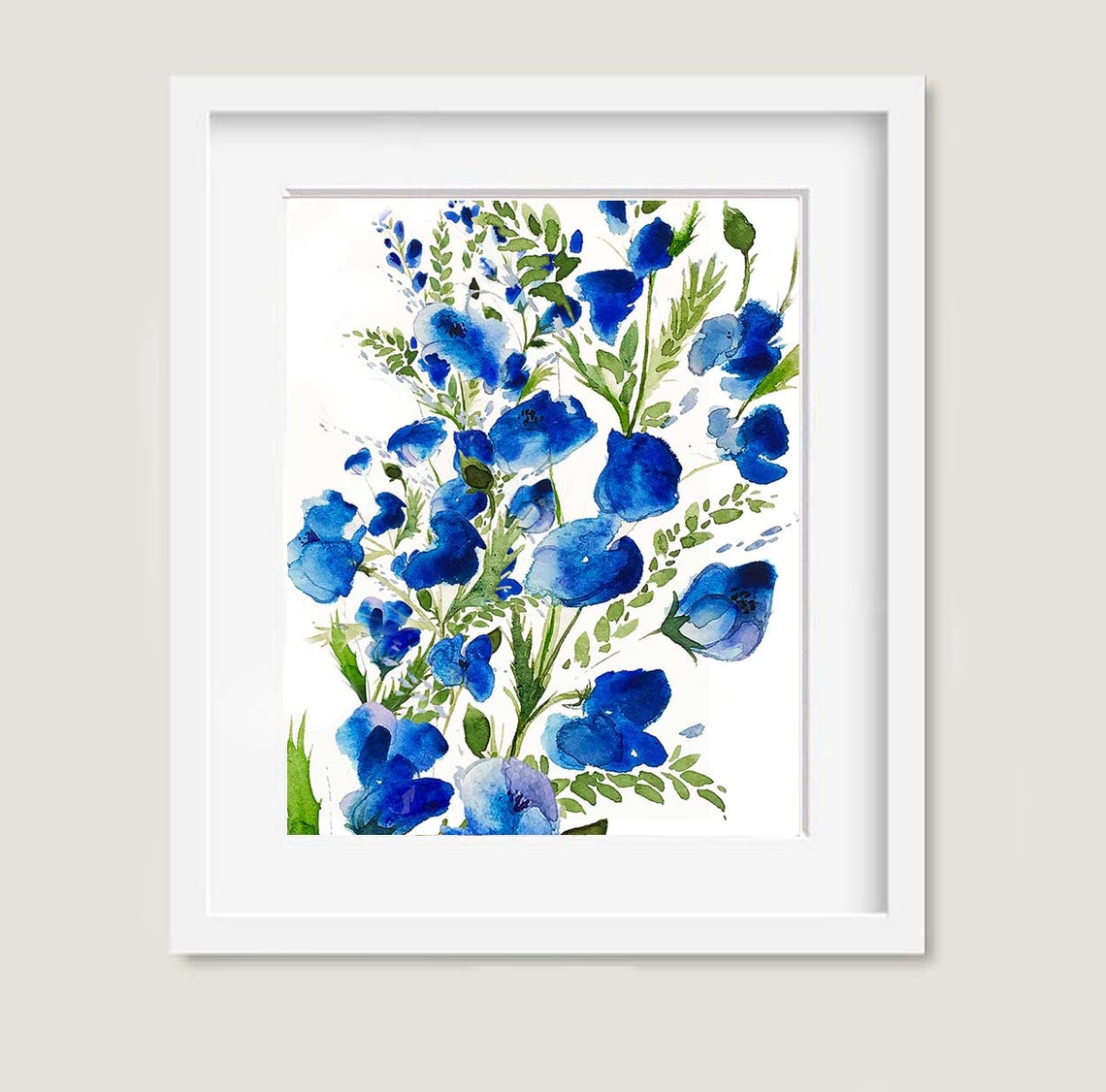 Flower Art Watercolor Flowers Blue and White Giclee Print - Etsy