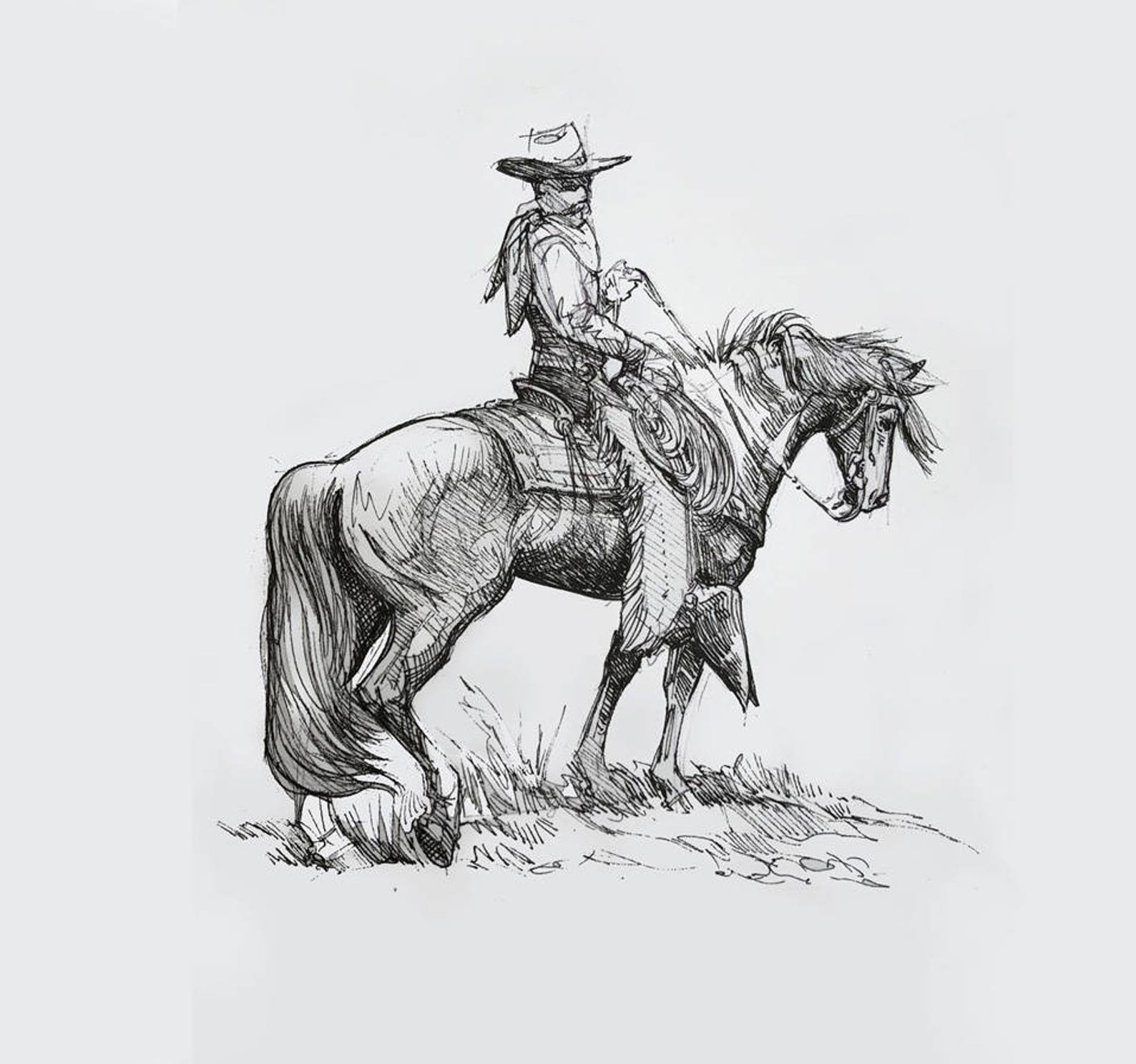 Horse Art Pen and Ink horse Print Western PaintingGift for Etsy