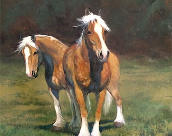 Horse Art, Painting Oil, Horse Print,Palomino Horse Art, Horse painting, Animal Print, Work Horses, Haflinger Horses