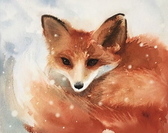 Watercolor Fox Giclee Print, Woodland Nursery Art