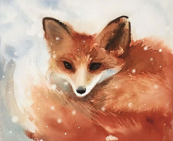 Watercolor Fox Art, Nursery Art, Kids Art, Woodland Painting, Original Illustration, Wildlife Art, Fox Fine Art, Iwakoshi Art
