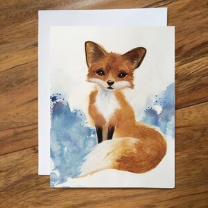 Cute Fox Card, Fox Love, Woodland greetings,Happy Birthday blank inside, Forest Animal Lover, Blue and Golden Brown
