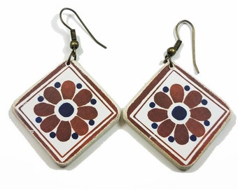 Mexican Talavera Tile Earrings - hand-crafted by Linda Henry - Light weight & Fun to wear! (M-10)