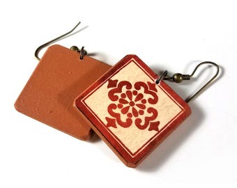 Mexican Talevera Tile Earrings - hand-crafted by Linda Henry - Light weight & Fun to wear! (M-9)