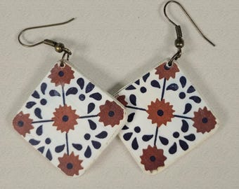 OOAK Mexican Talavera TILE EARRINGS - designed and hand-crafted by Linda Henry - Light weight & Fun to wear! Great gift idea! (M-32)