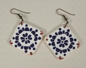 Mexican Talavera Tile Earrings - hand-crafted by Linda Henry - Light weight & Fun to wear! (M-26)