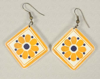 OOAK Mexican Talavera TILE EARRINGS - Paper jewelry designed and handmade by Linda Henry - Light weight & Fun to wear! Great gift! (M-34)