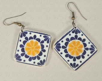 OOAK Mexican Talavera Tile Earrings - designed and hand-crafted by Linda Henry - Light weight & Fun to wear! Great Gift idea! (M-33)