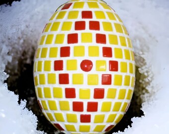 Handmade Easter egg yellow red 12 cm - mosaic egg garden decoration Easter decoration