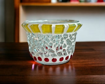 Mosaic lantern yellow red 5 cm high - handmade tea light holder candle holder