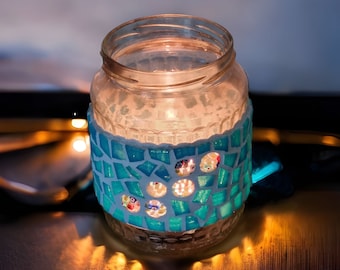 Mosaic lantern turquoise 13 cm high - tealight holder candle holder