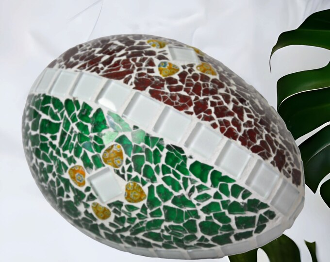 Handmade Easter egg red green 15 cm Easter decoration for indoors and outdoors mosaic