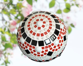 Mosaic rose ball red black white 20 cm - handmade - garden ball decorative ball mosaic ball