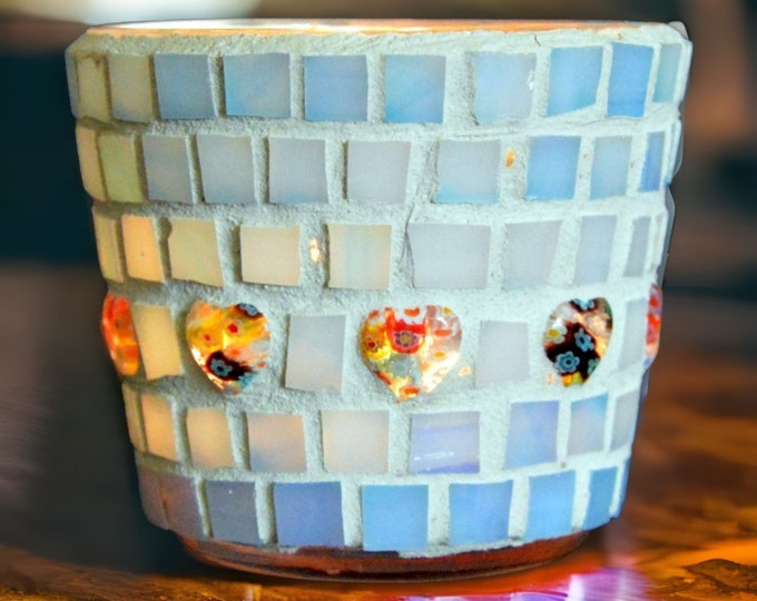 Handmade mosaic lantern hearty blue 65 mm high