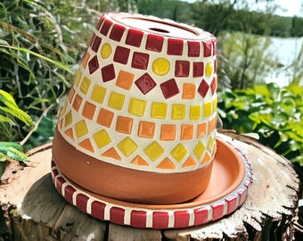 Mosaik Aschenbecher rot orange gelb 10 cm - handgemacht Sturmaschenbecher