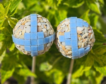 Handmade rose ball shell blue 8 cm garden ball decorative ball