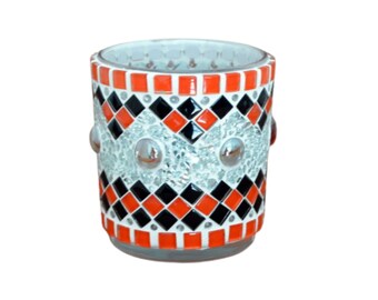 Lantern red black silver 11 cm high - handmade - candlestick, tealight holder, utensilo, snack glass, vase