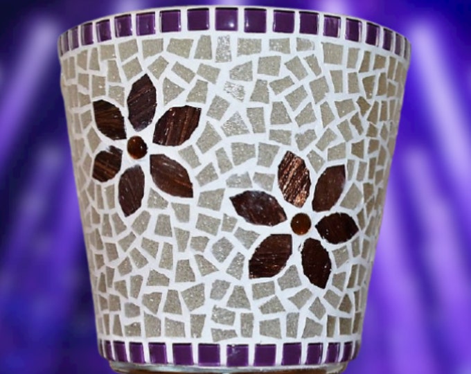 Handmade mosaic lantern purple mist grey 16 cm high candle holder planter flowerpot Utensilo candlestick