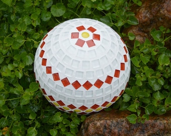 Mosaic Rose Ball 1240 white red yellow 12 cm Decorative Ball Mosaic Ball Stele Garden Ball