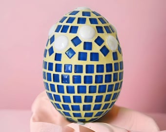 Handmade Easter egg blue white 12 cm - Mosaic Easter decoration Easter stele garden decoration