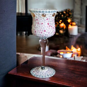 Lantern trophy pink grey 29 cm high handmade - candle holder, tealight holder, utensil