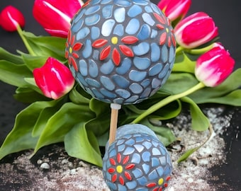 Mosaic garden ball in 2 sizes gray red - rose ball decorative ball stele