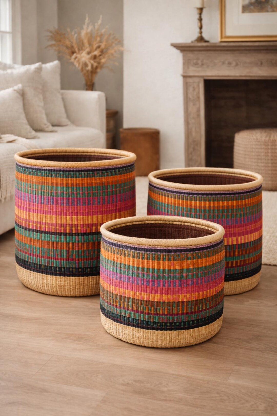 Modern Boho Storage Basket Set - Colorful African Nesting Baskets - Etsy