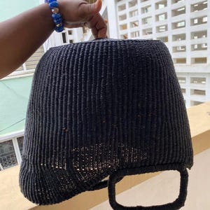 Handmade Black Straw Lampshade | Ghana Eco-Friendly Lighting | Natural Room Decor | Sustainable Home Lighting | African Artisan Lampshade